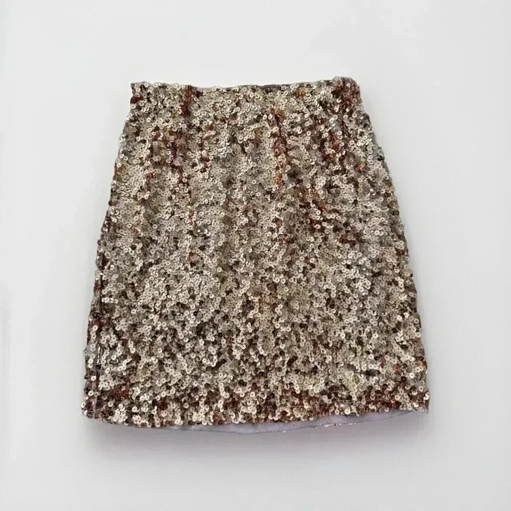 womens Size Small copper full sequin skirt Stretch Bodycon Lined